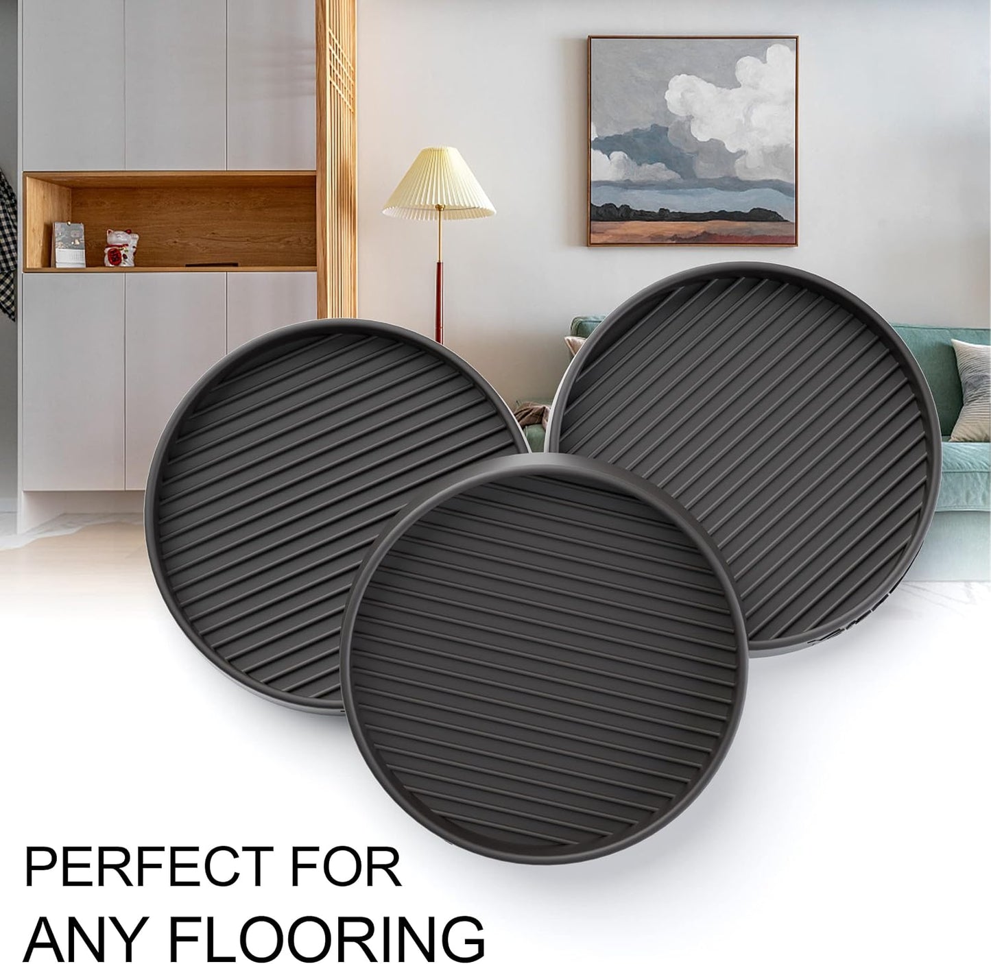 Furniture Coasters 4 Pcs 4” Furniture Caster Cups - Non Slip Furniture Pads Hardwoods Floors - Non Skid Grippers Rubber Furniture Feet Anti Slide Floor Protector for Bed Couch Stoppers Black