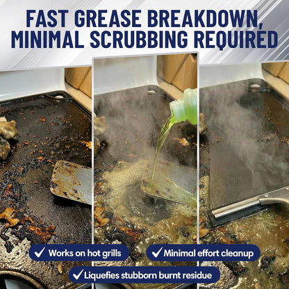 Griddle-Whiz Grill & Griddle Cleaner (4-Pack) | Removes Grease, Food Residue, Burnt On Organics | High Heat Flat Top Grill Cleaner, Food Contact Surface | Non-Caustic Formula by FryOilSaver (32oz)
