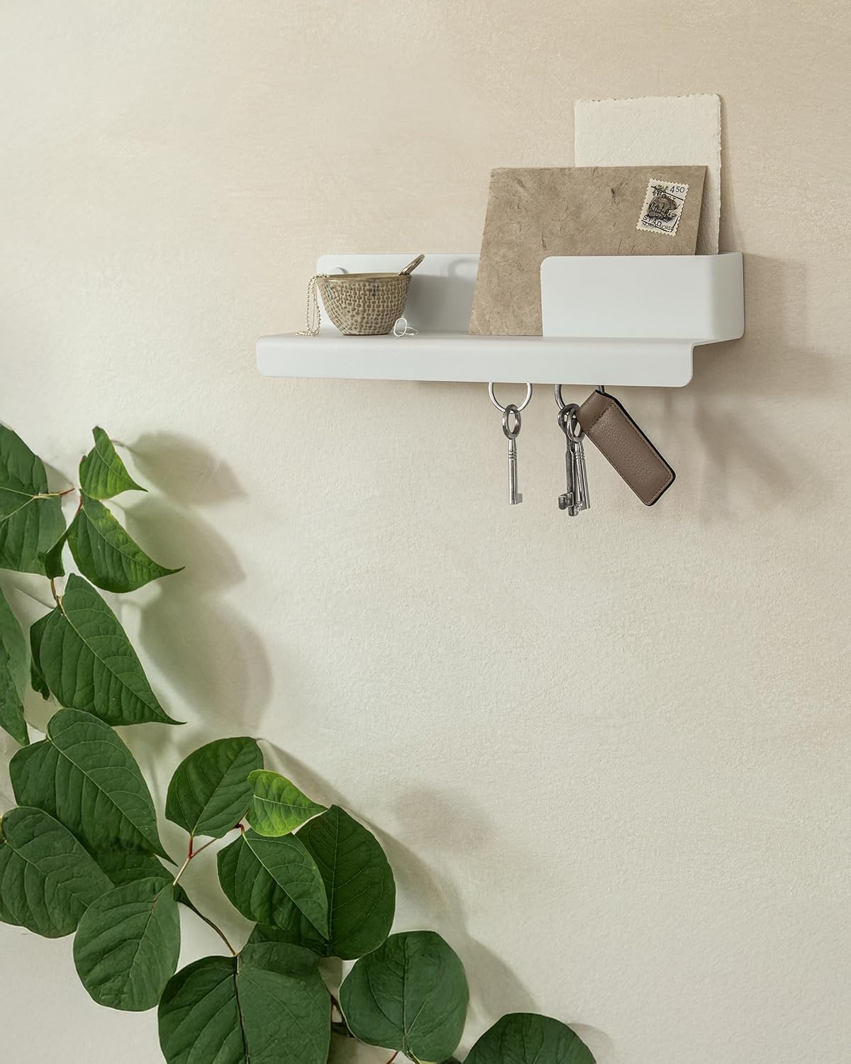 Kazai. Key Holder for Wall 'Holmsen' | Minimalist Key Hooks Design from Berlin | Modern Key Hanger with Metal Shelf | Key Hook Wall Mounted as Hallway Furniture | Sand Taupe