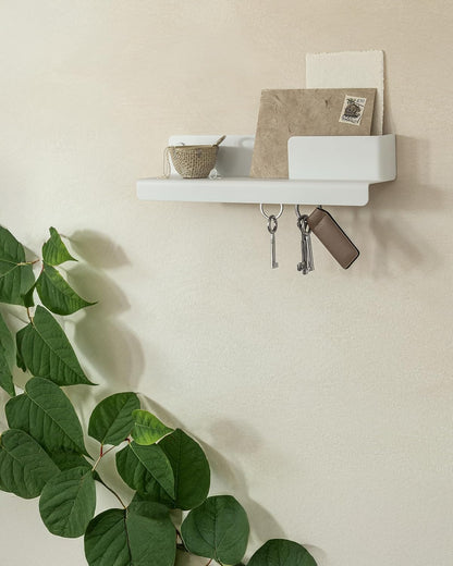Kazai. Key Holder for Wall 'Holmsen' | Minimalist Key Hooks Design from Berlin | Modern Key Hanger with Metal Shelf | Key Hook Wall Mounted as Hallway Furniture | Sand Taupe