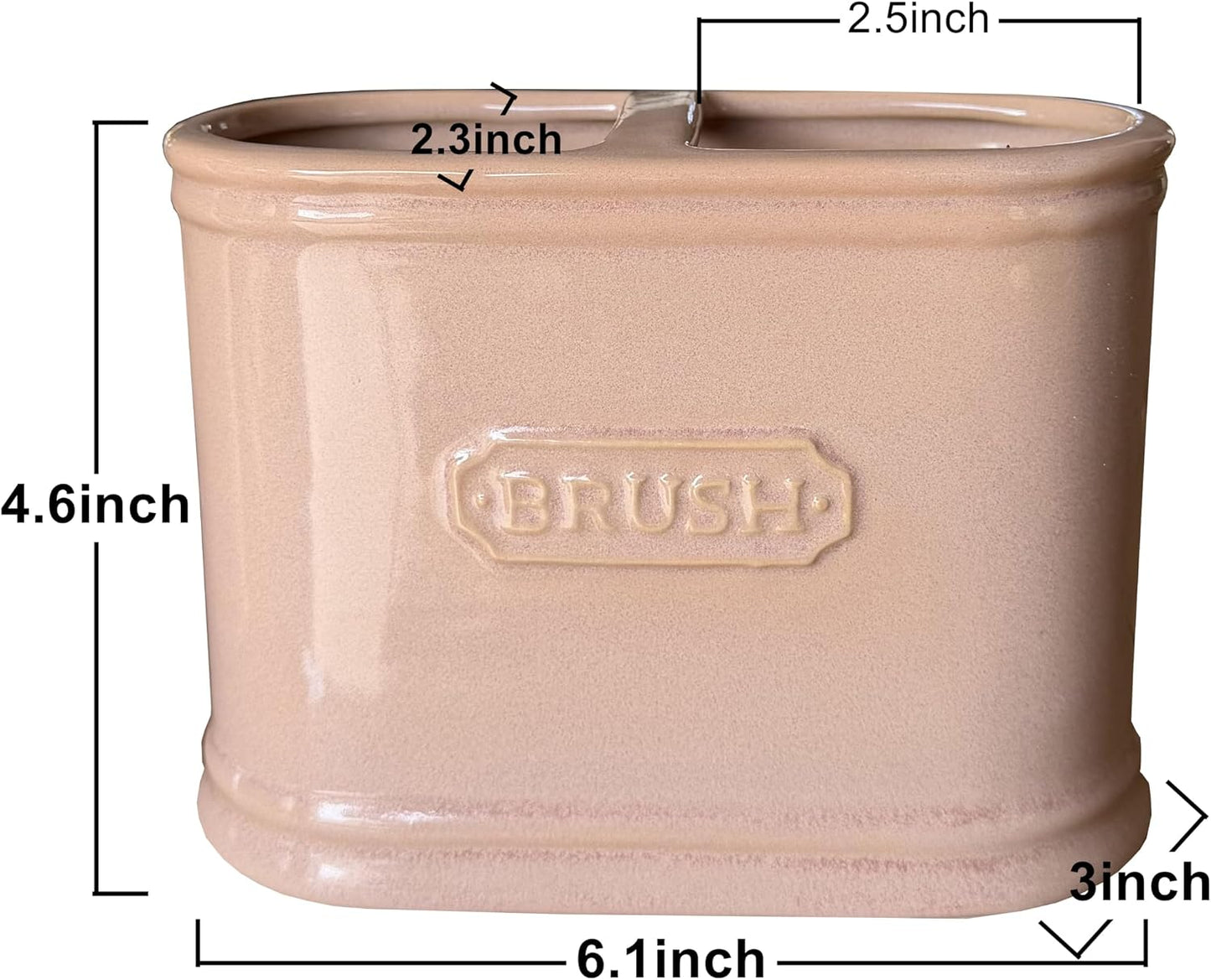 Dusty Pink Ceramic Toothbrush Holder，Bathroom countertop Organizer，Large Capacity
