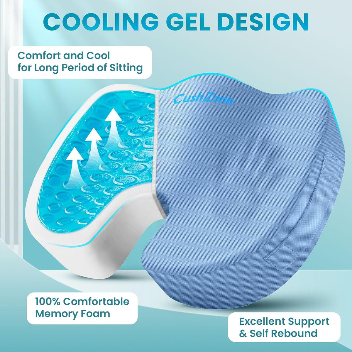 Gel Seat Cushion, Cooling Memory Foam Cushion for Office Chair, Black