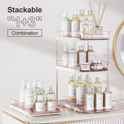 Delamu 2-Tier Multi-Purpose Bathroom Under Sink Organizers and Storage, Stackable Kitchen Pantry Organization, Pull Out Medicine Cabinet Organizer with Movable Dividers, White, 2 Pack