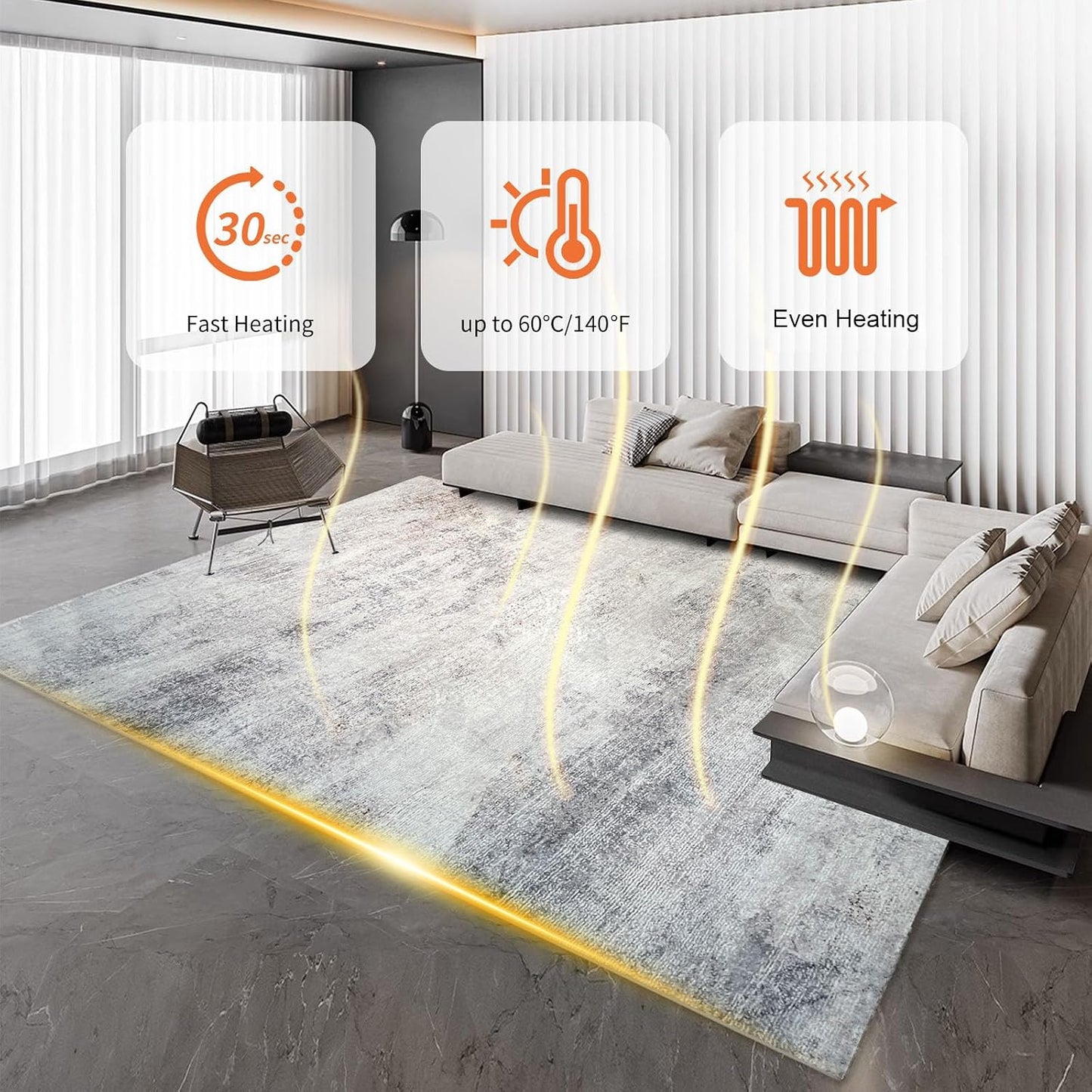 Electric Heated Carpet 35x55in Soft Plush Heating Rug 450W CX | Instant Warmth in 30s, 60 Heat Levels 12h Timer, Energy Efficient Safety Protection Ideal for Home Office Playroom 120V