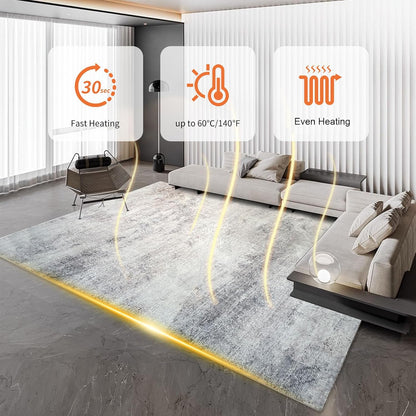 Electric Heated Carpet 35x55in Soft Plush Heating Rug 450W CX | Instant Warmth in 30s, 60 Heat Levels 12h Timer, Energy Efficient Safety Protection Ideal for Home Office Playroom 120V