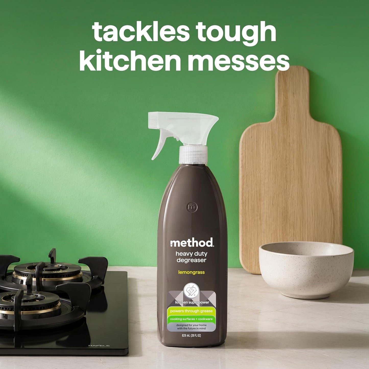 method Heavy Duty Degreaser, Lemongrass Scent, 28 fl oz | Cuts through Grease, Oil, Burnt-On Messes and Stubborn Splatters, For Use on Stove Tops, Range Hoods, Microwaves, and More