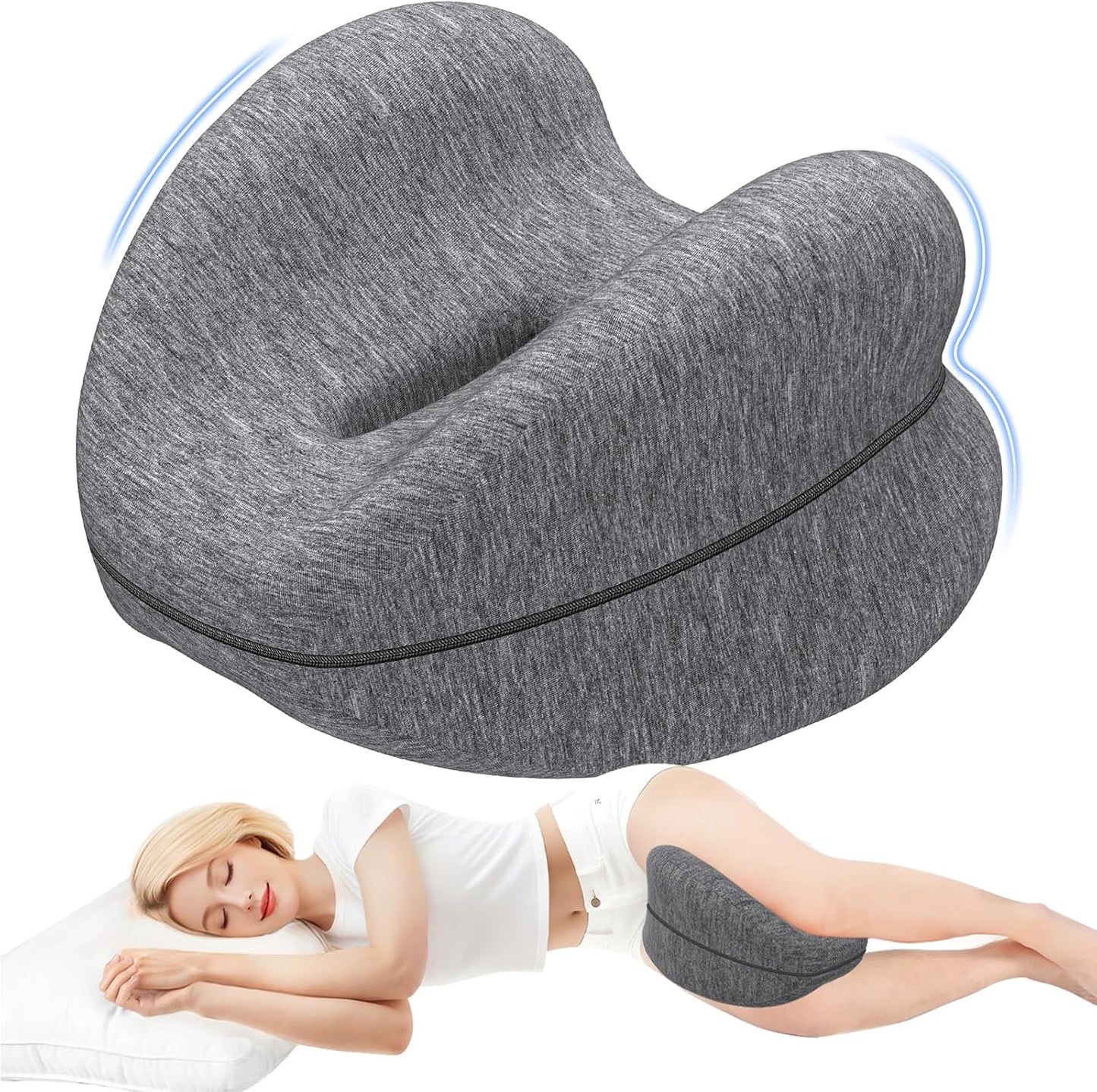 Knee Pillow for Side Sleepers, Leg Pillow with Washable Cover, Grey | Memory Foam Pillow for Sleeping Blood Circulation, Legs Spine Aligning Sciatica Back Hip Knee Support