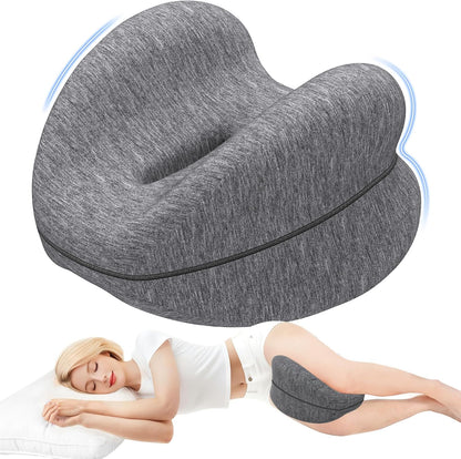 Knee Pillow for Side Sleepers, Leg Pillow with Washable Cover, Grey | Memory Foam Pillow for Sleeping Blood Circulation, Legs Spine Aligning Sciatica Back Hip Knee Support