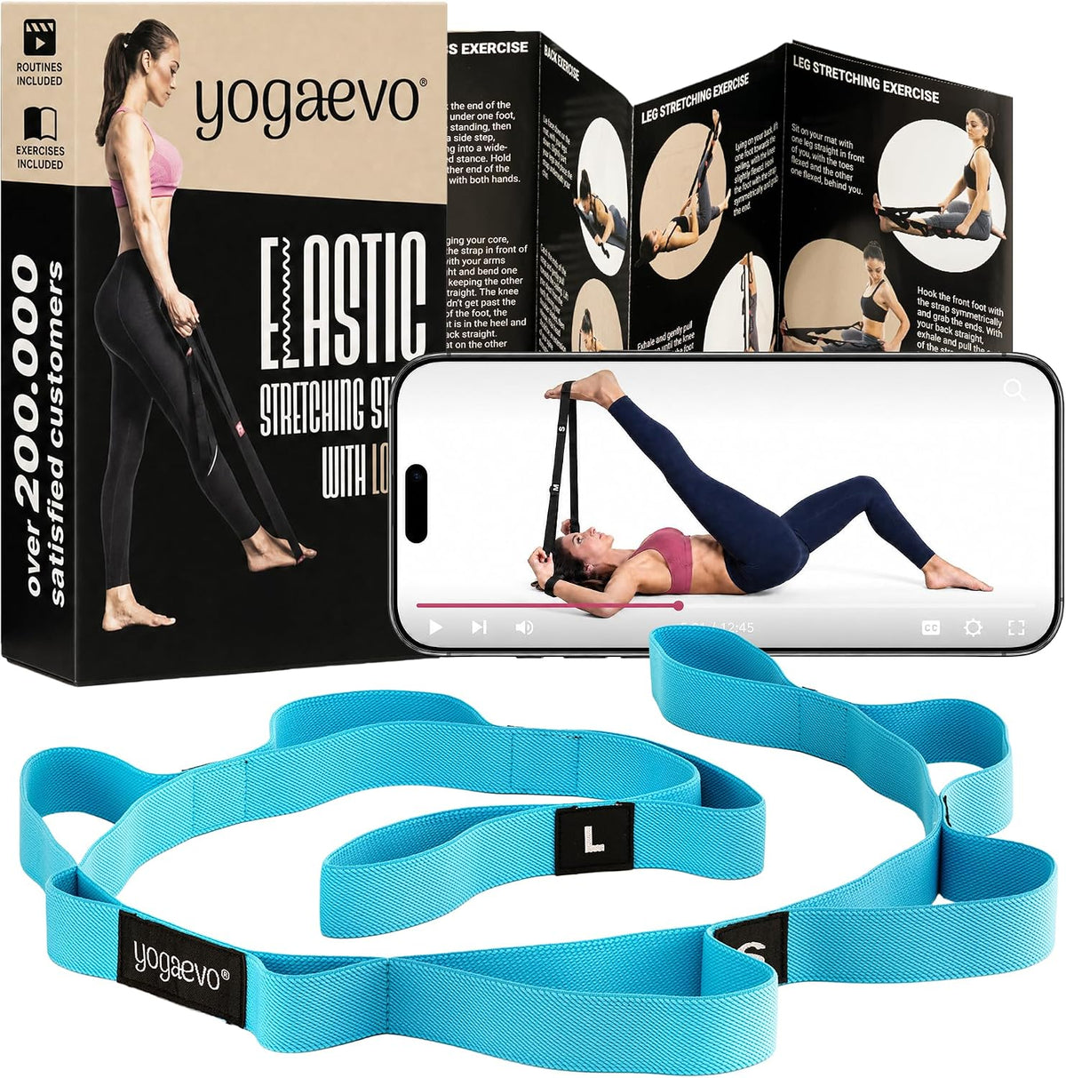 Yogaevo Elastic Stretching Strap With Loops For Physical Therapy