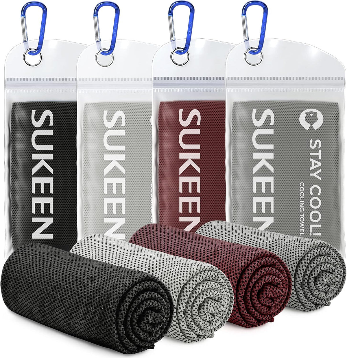 Sukeen 4 Pack Cooling Towels (40"x 12"), Cooling Neck Wraps, Soft Ice Towel