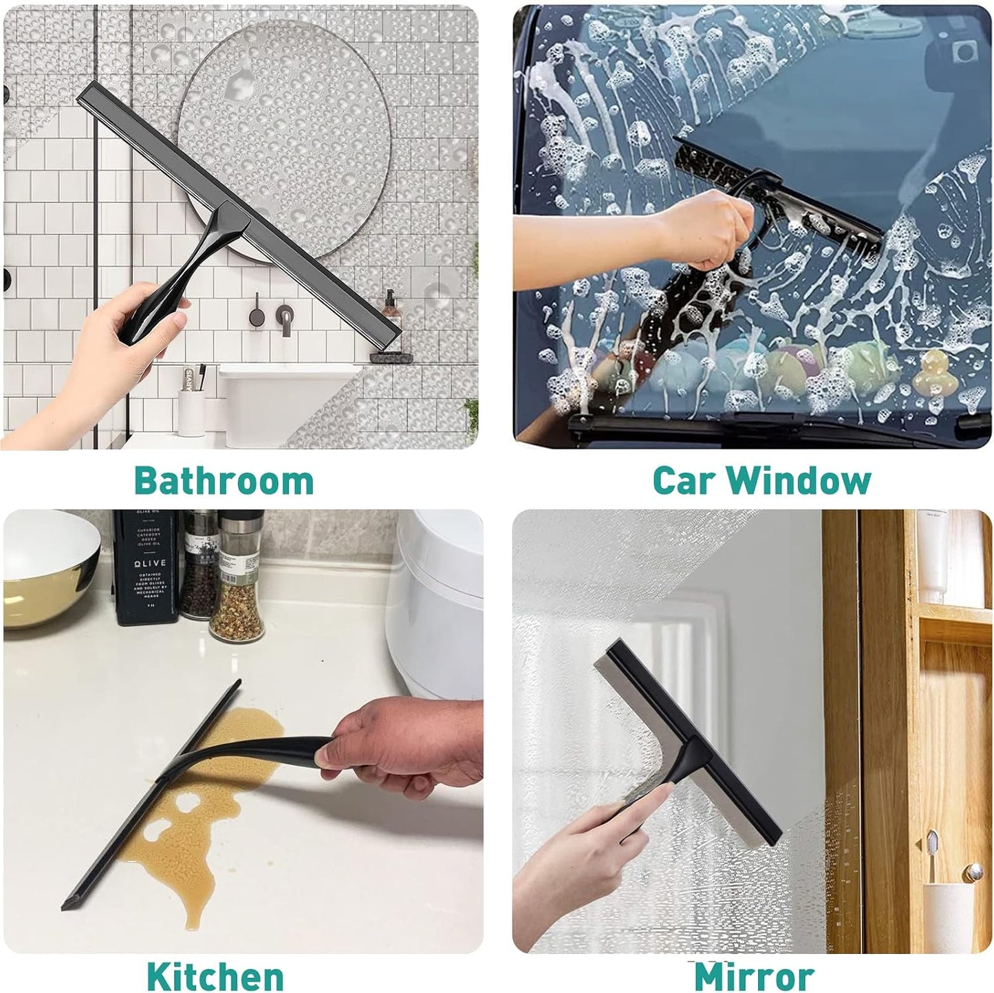 Shower Squeegee for Glass Doors,10-Inch Shower Glass Squeegee, Matte Black Shower Squeegee for Shower Doors,Mirror,Windows, with Shower Door Hook and Adhesive Hook