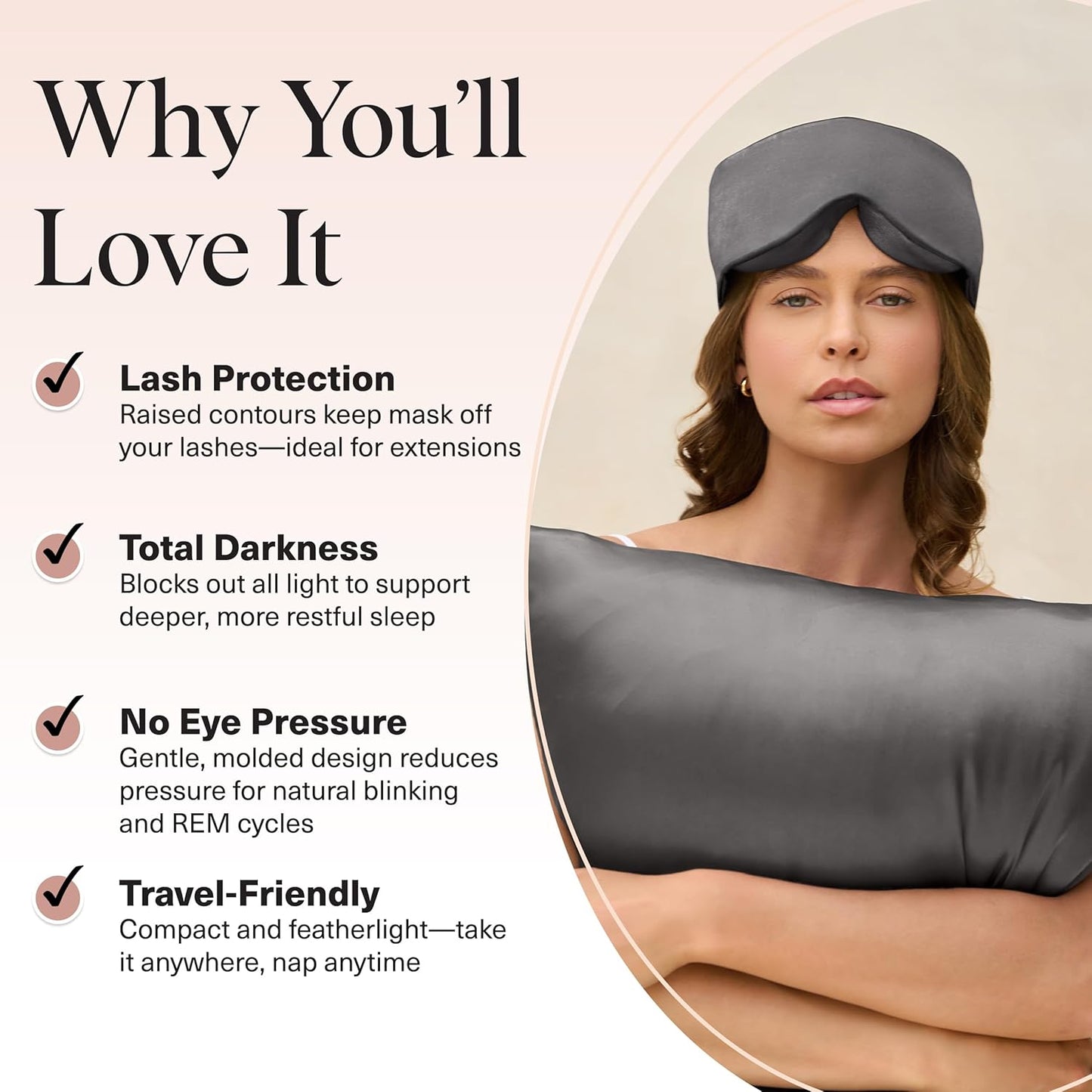 Kitsch Contour Satin Sleep Mask | Eye Masks for Sleep - Blush | Softer Than Silk Sleep Mask, Blindfold Sleep Masks for Women & Men, No Eye Pressure, Lightweight Eye Mask, Travel Essentials