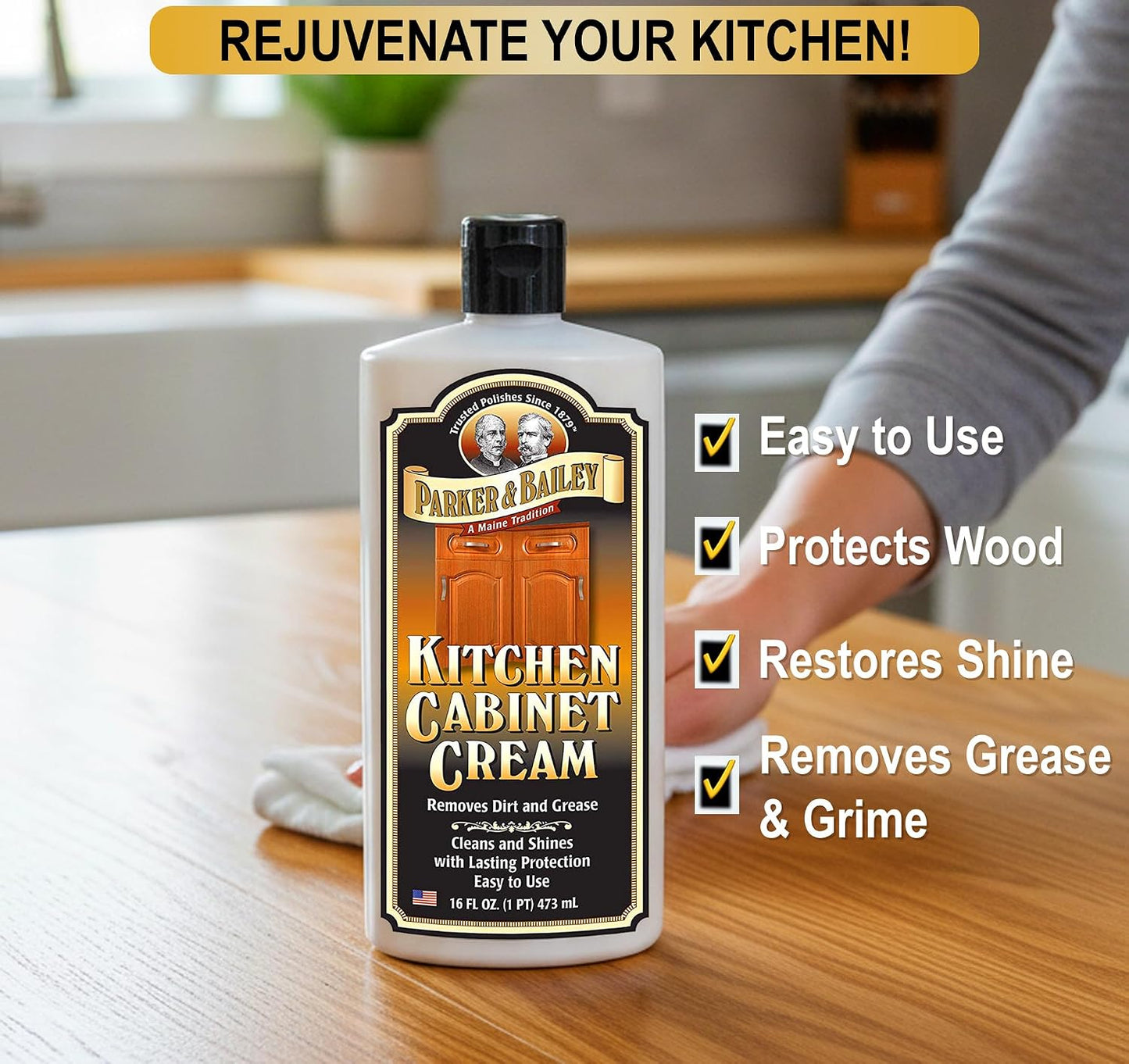 Parker and Bailey Kitchen Cabinet Cream-Wood Cleaner-Grease Remover 16 oz (1) | Wood degreaser that restores and protects cabinets naturally