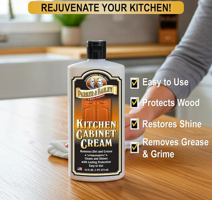 Parker and Bailey Kitchen Cabinet Cream-Wood Cleaner-Grease Remover 16 oz (1) | Wood degreaser that restores and protects cabinets naturally