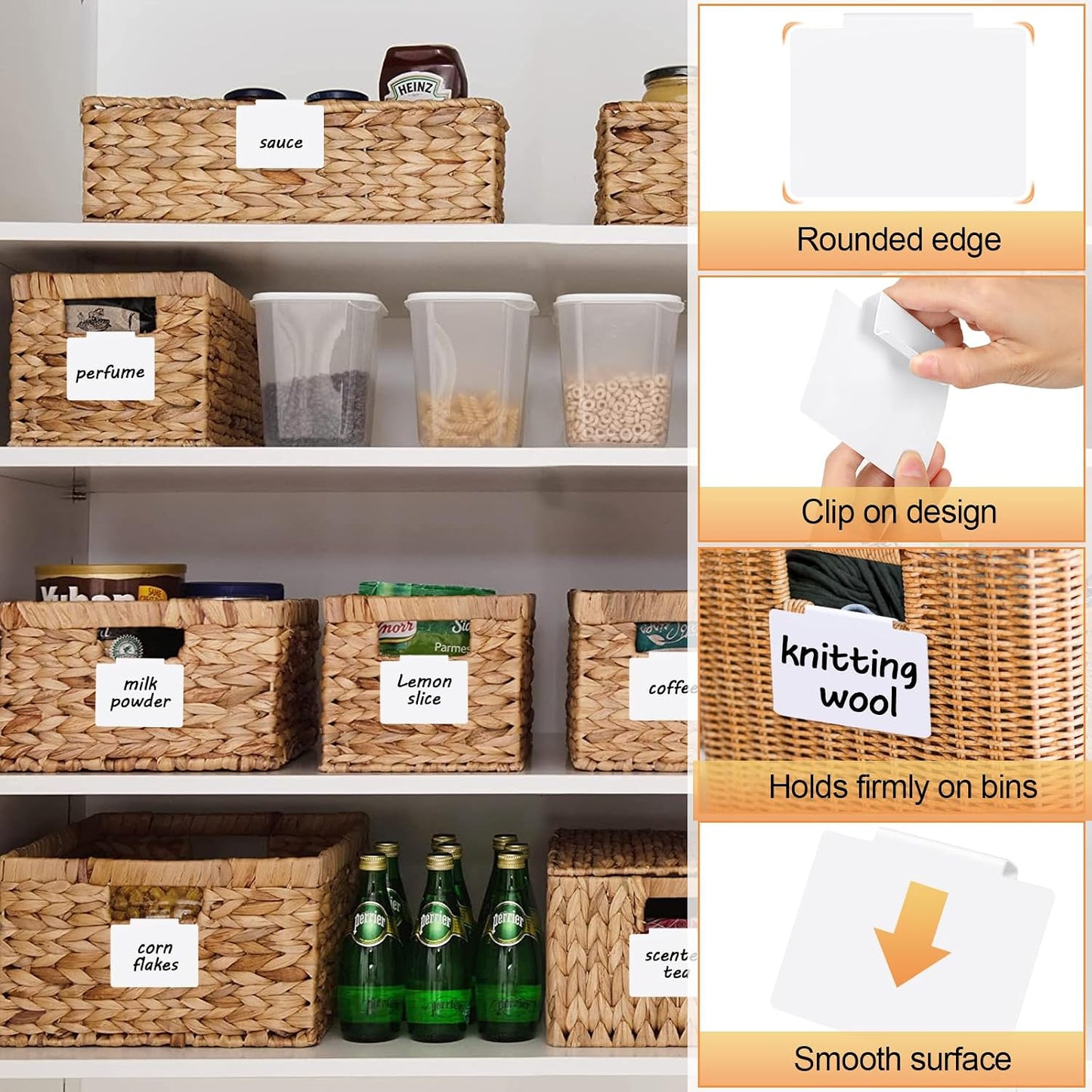 Utron 12pcs White Basket Labels, 3.5x2.7 Clip On PVC Labels with Pen for Storage Bins, Removable Label Holders, Regular