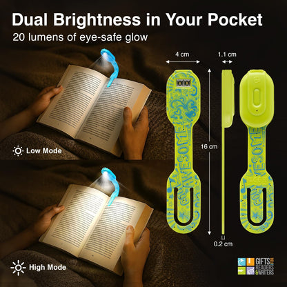 Gifts for Readers & Writers Rechargeable Book Light for Kids, Clip On Reading Light for Bed, 2in1 Flexilight Pals & Bookmark, 12 Hours of Light Once Charged, Includes USB Cable & 2 LED Lights, Dog