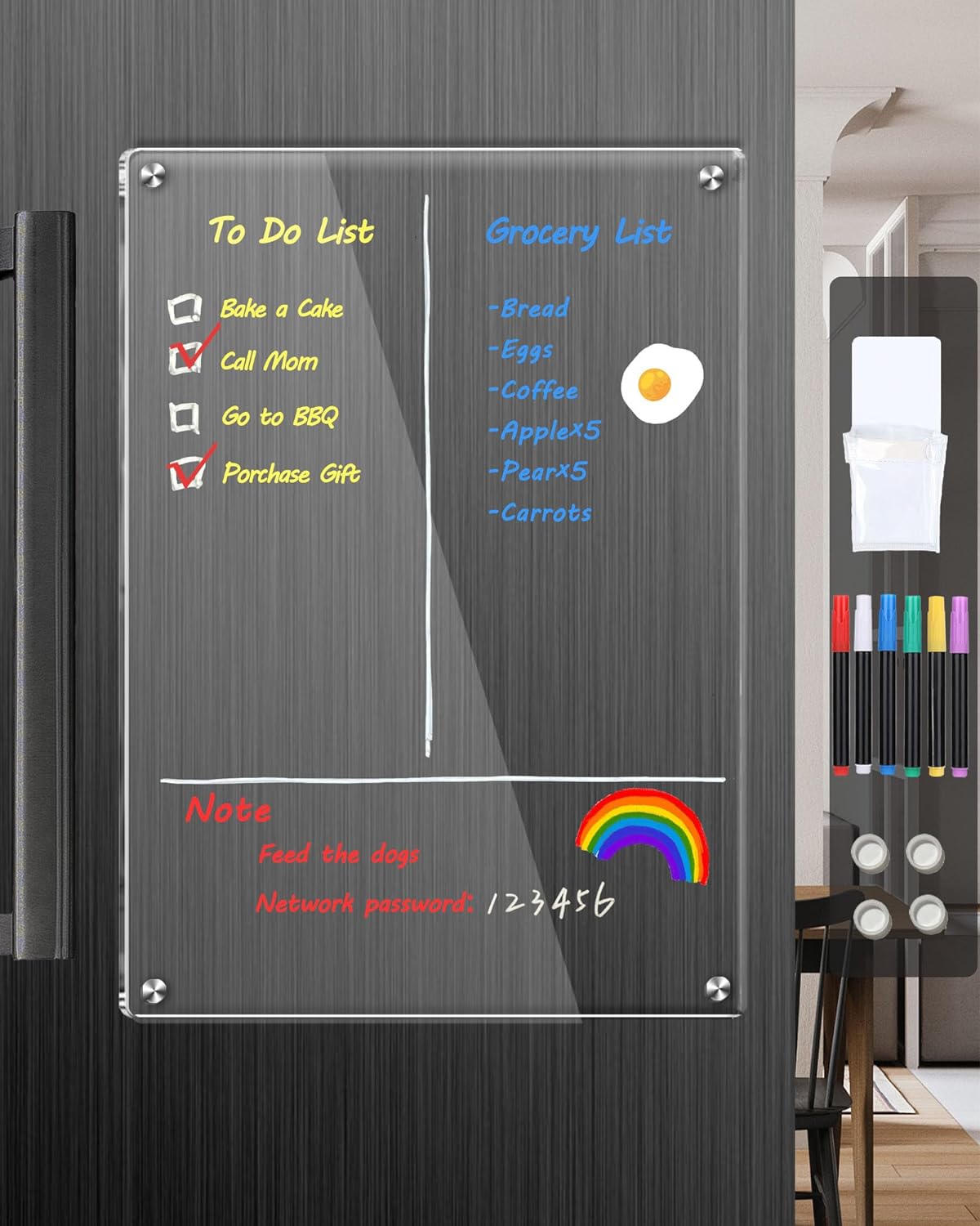 Weekly Acrylic Magnetic Calendar Dry Erase Board for Fridge, 12x16 in | Clear Weekly Planner Whiteboard for Refrigerator, Durable Material, Powerful Magnets, Smooth Writing and Easy Cleaning