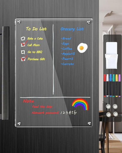 Weekly Acrylic Magnetic Calendar Dry Erase Board for Fridge, 12x16 in | Clear Weekly Planner Whiteboard for Refrigerator, Durable Material, Powerful Magnets, Smooth Writing and Easy Cleaning