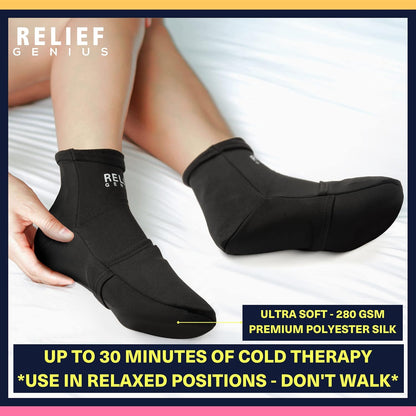 Relief Genius Cold Therapy Socks with Reusable Gel ice Packs - Achieve Relief from Sprains, Muscle Pain, Bruises, Swelling, Edema, Chemotherapy, Arthritis, Post Partum Foot (Black, Large)
