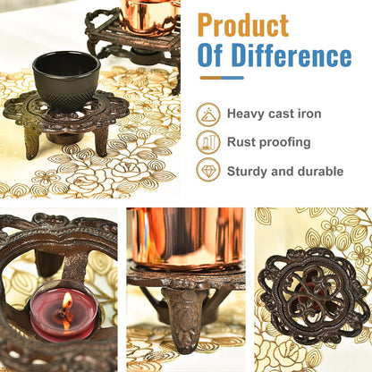 Sungmor Cast Iron Teapot Warmer - Rustic Design with Tealight Holder | Heavy Duty & Decorative Candle Holder Stands for Heat Food Coffee Milk or Tea