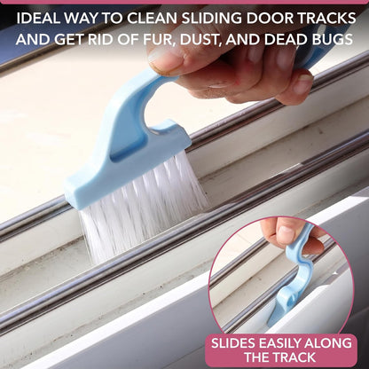 Slick- Window Track Cleaning Brush, 2 Pack, Yellow/Purple Ergonomic Handle, Built-in Scraper, Multipurpose, Window Track Cleaning Tools