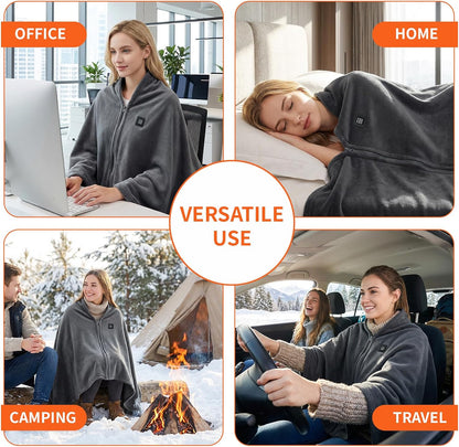 Cordless Heated Blanket, Machine Washable with Laundry Bag, 20000mAh Battery Powered Heating Throw with Power Bank, 3 Heating Levels, 59"x31.5" Portable Electric Blanket (Grey)