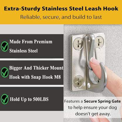 Wall Hooks for Dog Leash, Dog Tie Out Cable Holder for Home and Business | stainless steel wall mounted hook for dog
