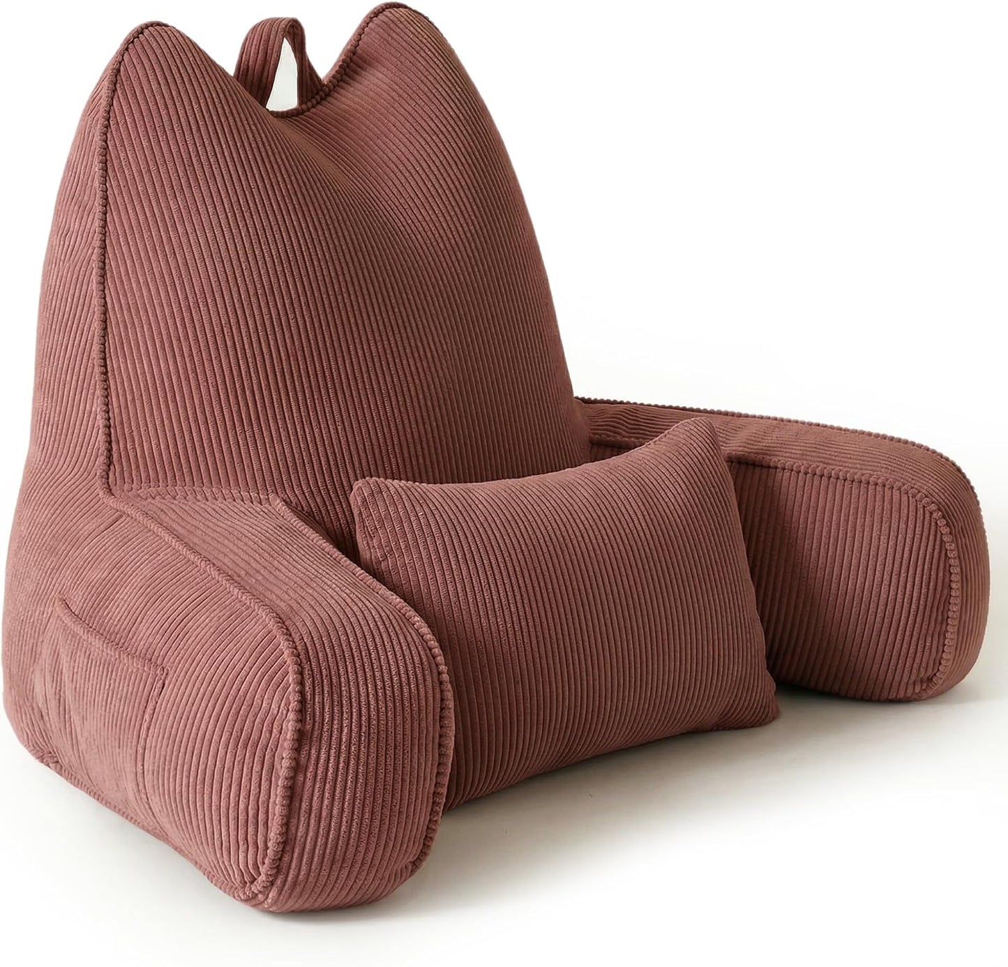 Patented Design Reading Pillow with Arms for Sitting Up, 2-in-1 Bed Rest Pillow with Detachable Lumbar Support, Backrest Support Cushion for Couch with Side Pockets & Handle, Beige Gray