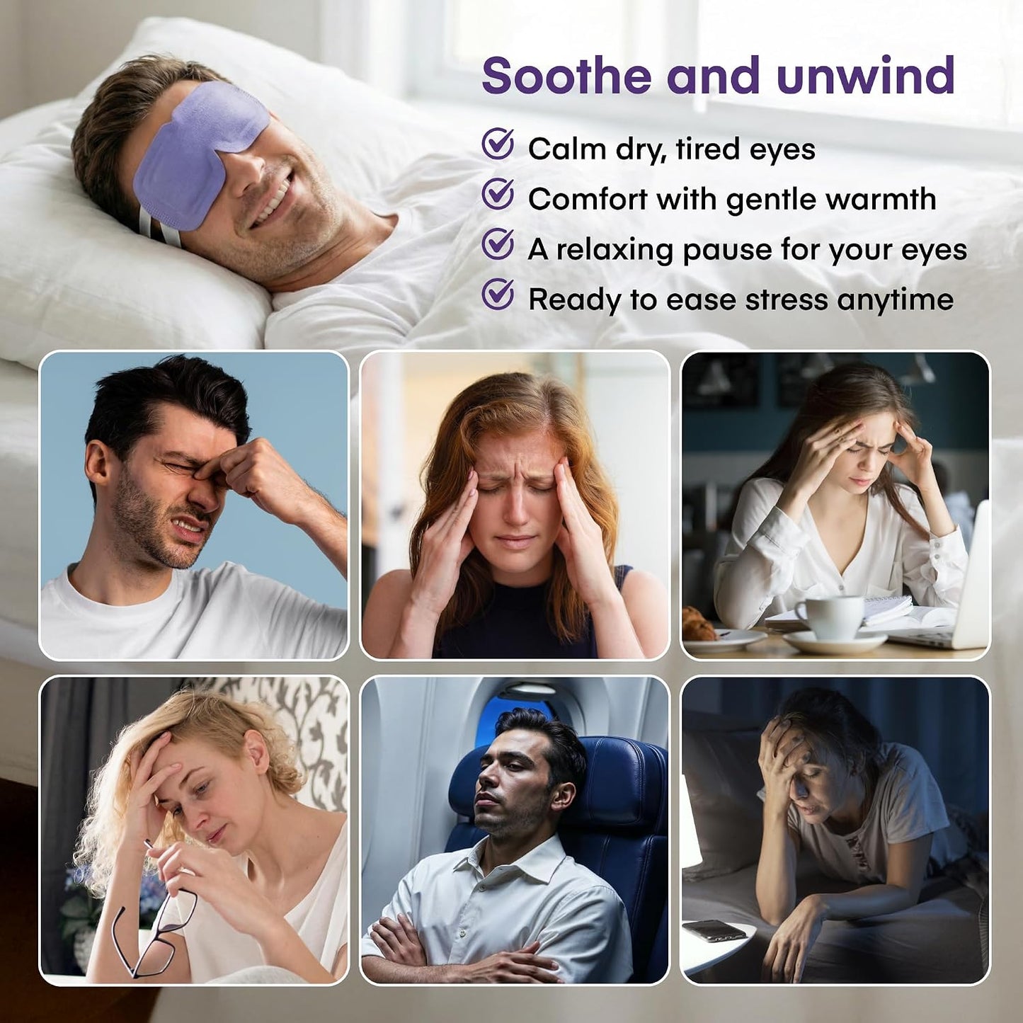 Steam Eye Mask 30 Pack – Self Heating Warm Compress for Dry Eyes & Puffy Eyes, Lavender Heated Eye Mask for Sleep & Relaxation, Disposable for Eye Strain & Travel (Purple)