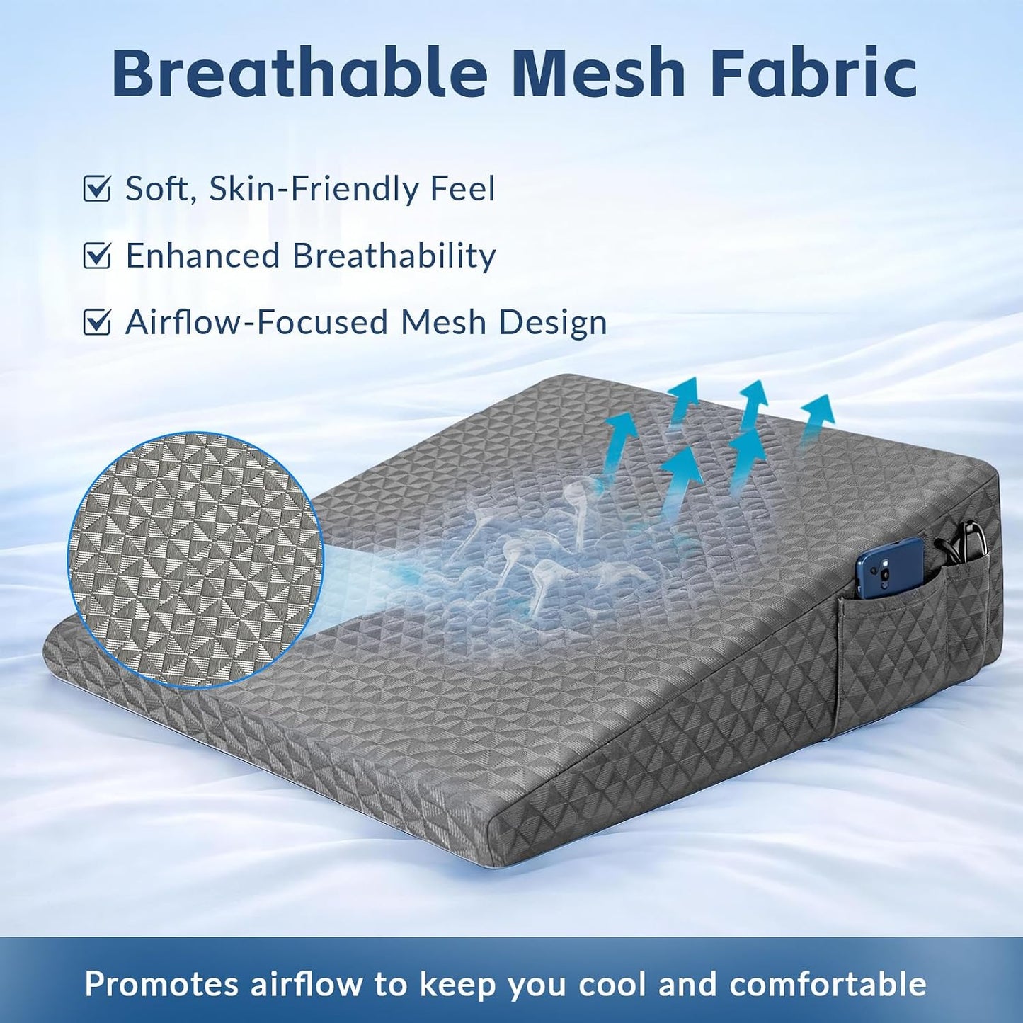 8" Leg Elevation Pillow, Memory Foam Wedge Pillow for Leg & Knee Support | Knee, Hip & Ankle Support. Elevates Legs For Comfortable Sleeping, Resting, And Recovery With A Supportive Wedge Shape.