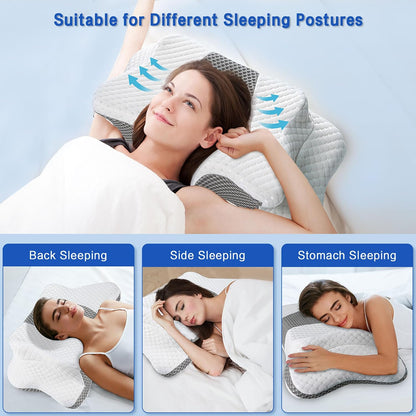 Pain Relief Cervical Pillow for Neck Support, Adjustable Ergonomic Pillow | Cozy Sleeping, Odorless Orthopedic Memory Foam Pillow, Contour Bed Pillow for Side Back Stomach Sleeper