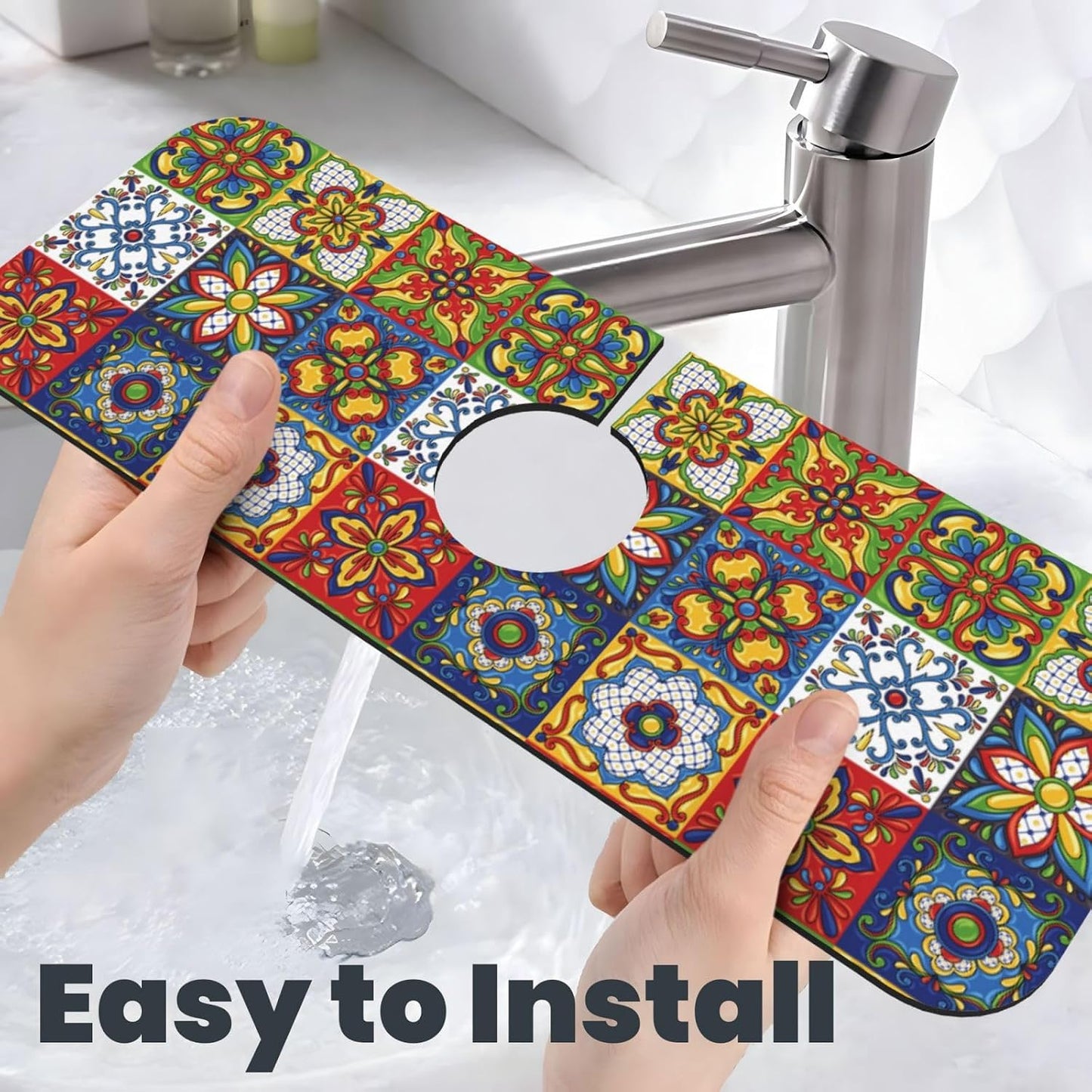 Wildflowers Floral Flower Kitchen Sink Splash Guard Faucet Mat Super Absorbent Fast Drying Mat Sink Gadgets-Fast Drying Pad Sink Mat For Kitchen Bathroom (15" X 5.5" )