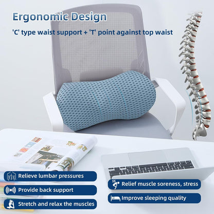 Lumbar Pillow, Memory Foam Lumbar Support Pillow for Office Chair and Car Seat, Ergonomic Streamline Back Pillow for Lower Back Pain Relief, Back Support Pillow for Sitting, Driving, Traveling