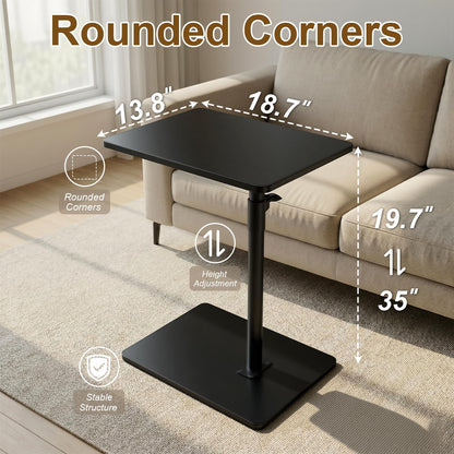 YUHFERA Sofa Armrest Tray Table for Couch - 360° Swivel Height Adjustable End for Small Spaces, Snack Side Table for Bed or Chair with Phone & Tablet Slot (Rustic,Standard)