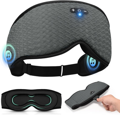 3D Contoured Sleep Mask with Bluetooth Headphones, Adjustable Blackout Sleeping Mask, Easy Installation Sleeping Headphones with Ultra-Thin Stereo Speakers for Men, Women - Black