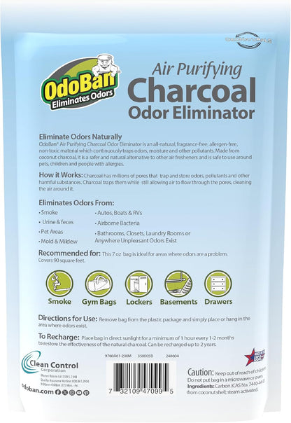 OdoBan Air Purifying Charcoal Natural Odor Eliminator, Non-Toxic Formula, Made in the USA, Fragrance Free, 200 Gram Bag