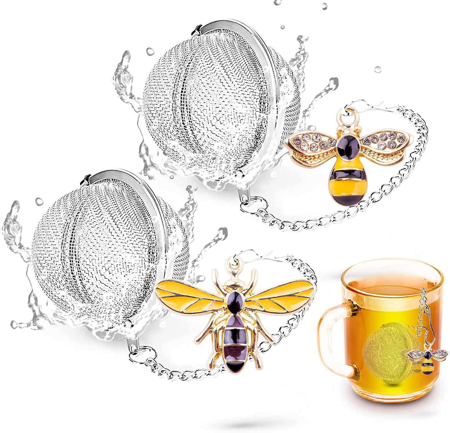 Stainless Steel Tea Infusers, Set of 2 TeaSanavie Tea Strainer Tea Ball with Honeybee & Flower Charms for Loose Leaf Tea