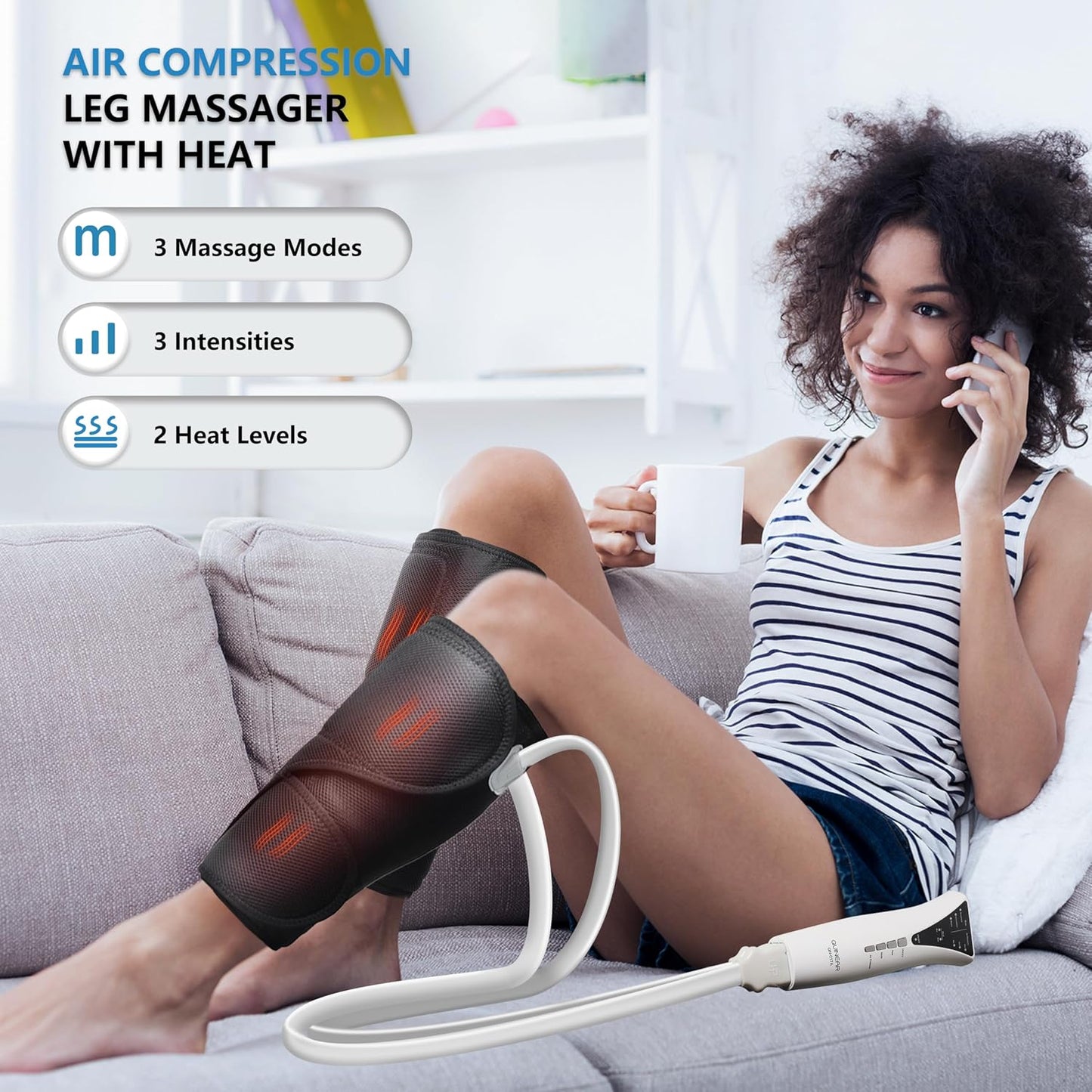 QUINEAR Leg Massager with Heat and Compression, Air Pressure Calf Massager with 3 Modes 3 Intensities, Sequential Compression Device for Circulation and Pain Relief,Ideal Gift