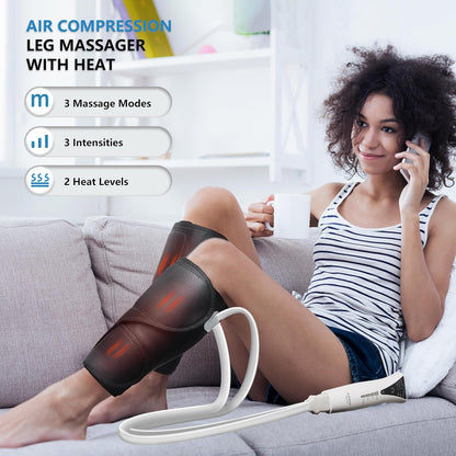 QUINEAR Leg Massager with Heat and Compression, Air Pressure Calf Massager with 3 Modes 3 Intensities, Sequential Compression Device for Circulation and Pain Relief,Ideal Gift