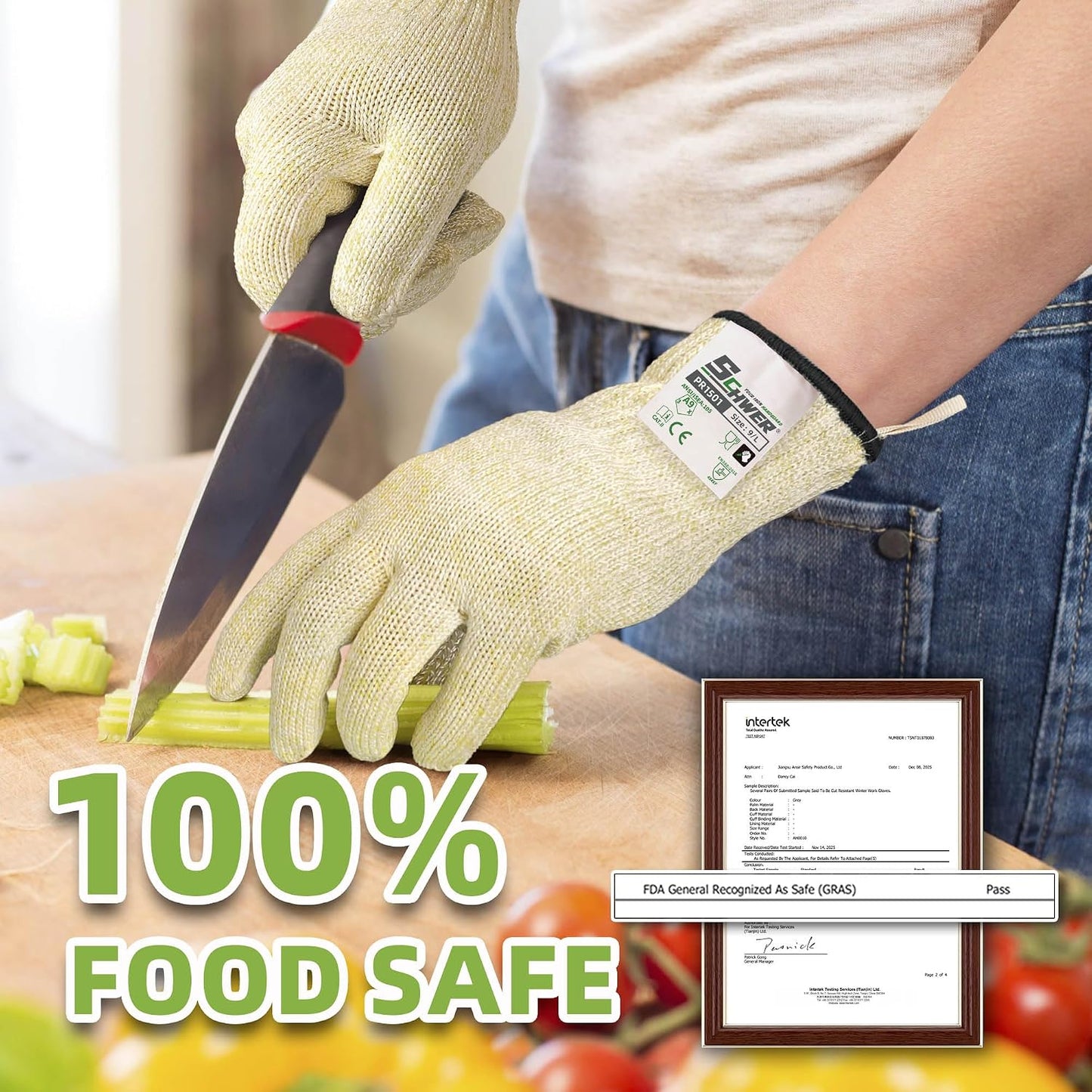 Schwer SlicePro Ultra-Durable ANSI Cut Resistant Gloves PR1501, 10X Reinforced Food Grade Cutting Glove, Mandoline Gloves for Kitchen Meat Cutting, Oyster Shucking, Fish Fillet Processing, M | Non PFAS, No Glass Fiber, for Kitchen Food Prep, Mandolin