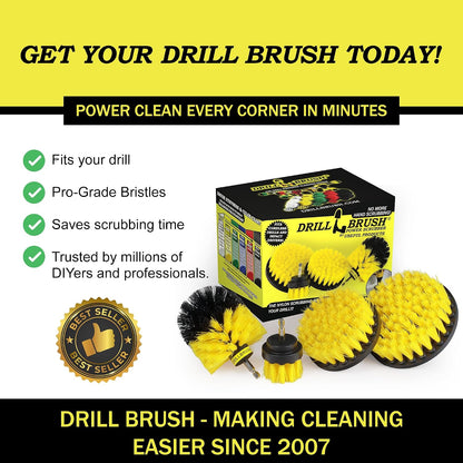 Drillbrush Electric Nylon Drill Brush Attachment Set for Bathroom Cleaning | Power Scrubber Brush Kit for Bathtub, Shower & Tile - Grout Cleaner Kit - All-Purpose Household Cleaning Brushes for Drill
