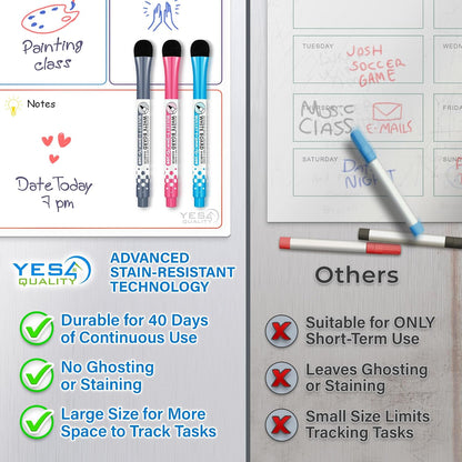 Magnetic Dry Erase Calendar 16x12 for Fridge with 3 Markers & Eraser | Strong magnetic dry erase calendar keeps schedules, meals and family plans organised on your fridge.