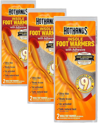 HotHands Insole Foot Warmers with Adhesive - Long Lasting Safe Natural Odorless Air Activated Warmers - Up to 9 Hours of Heat