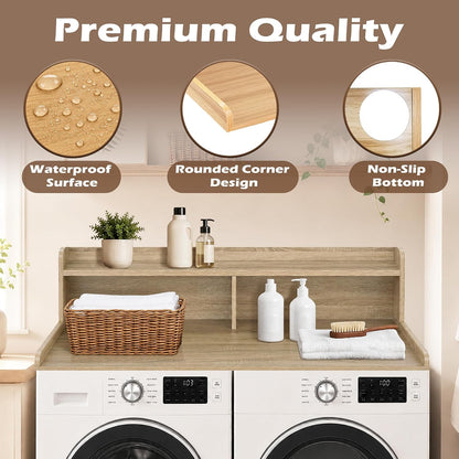 Royxen Laundry Countertop with 2-Tier Shelf Universal Fit, Washer and Dryer Countertop with Storage Space, Shelf Height 11.5 Inches, Solid Wood Core, Walnut