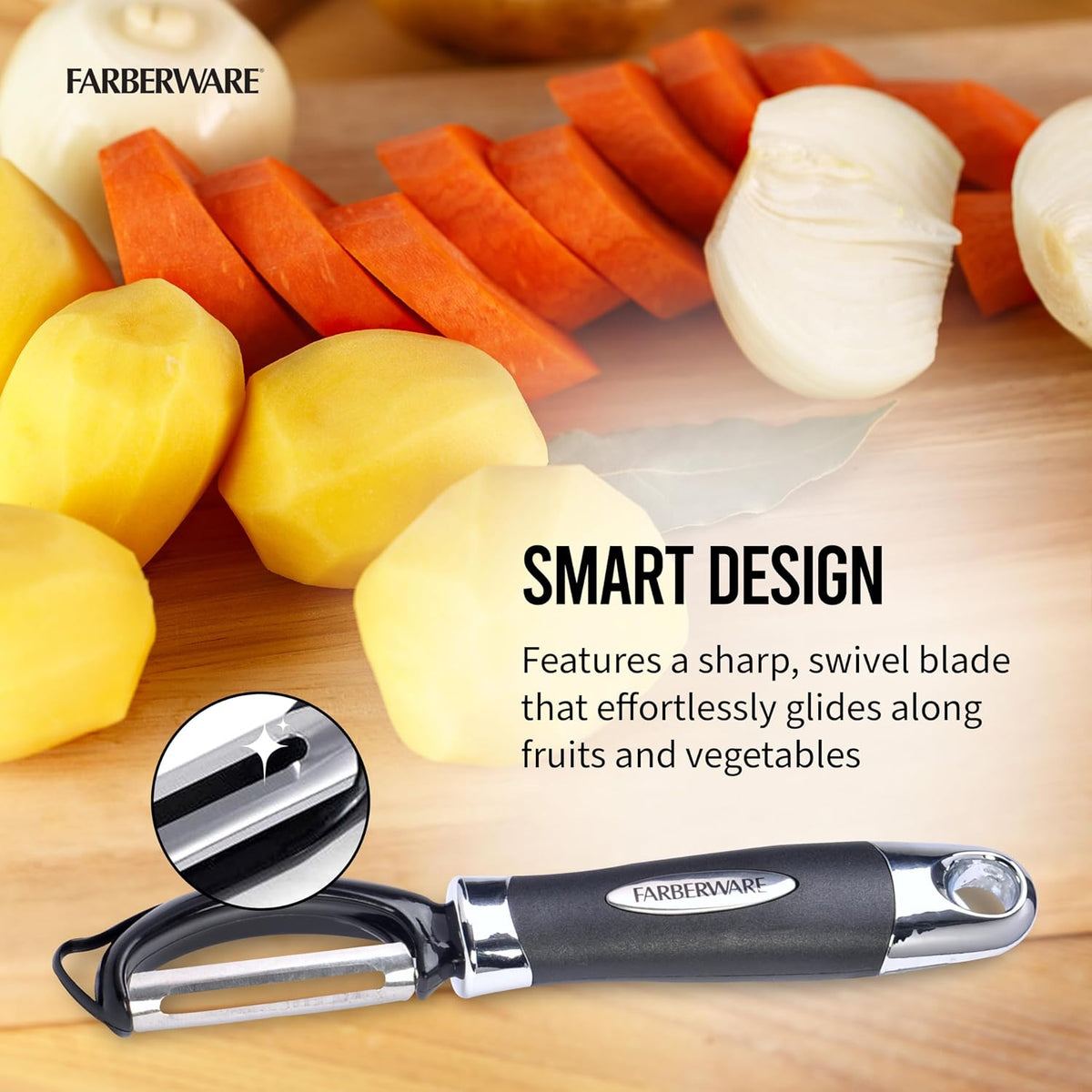 Farberware Vegetable Peeler, Pro2 Euro Peeler with Sharp Stainless Steel Swivel Blade and Ergonomic Handle, Dishwasher Safe, Aqua Sky