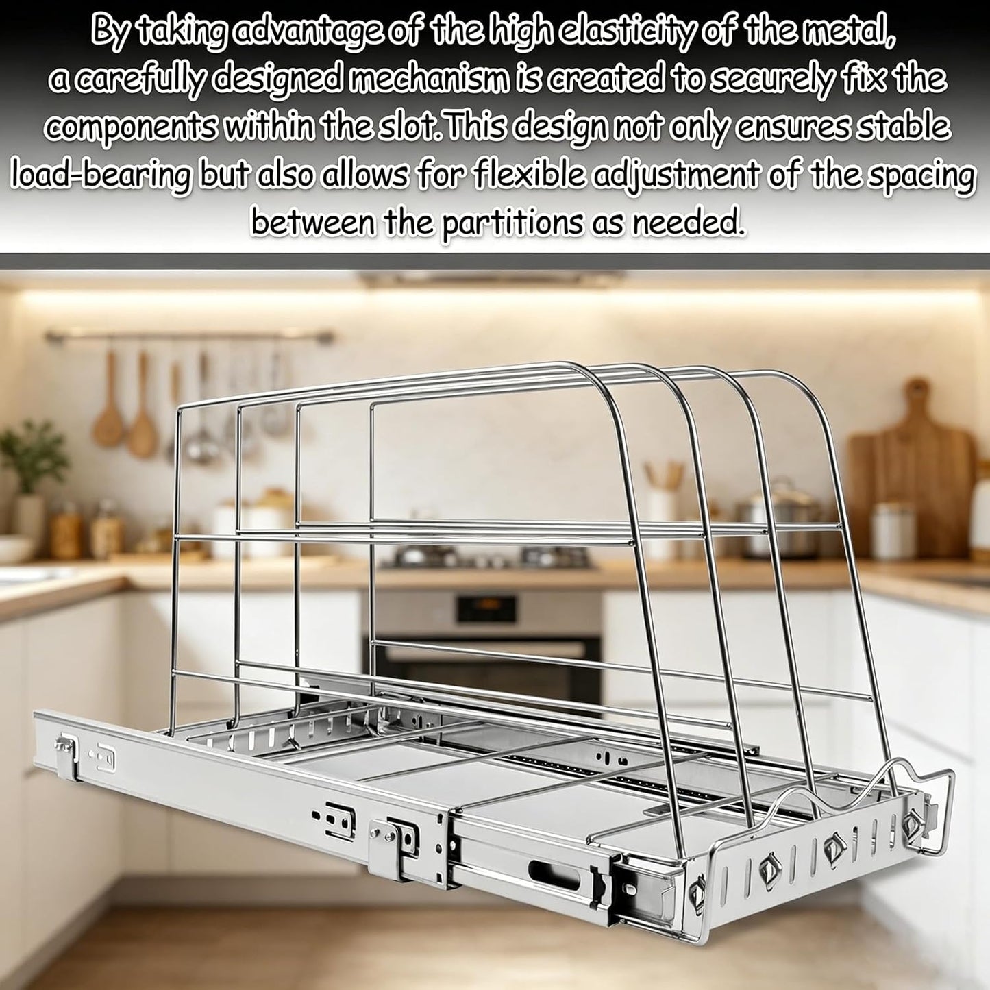Pull Out Baking Pan Organizer for Cabinet, Cookie Sheet, Cutting Board, Tray Organizer for Cabinet, Adjustable, 22.5"D x11"H x 9"W, Pull/Slide Out Organizer-Heavy Duty, Chrome steel, 50-Year Warranty