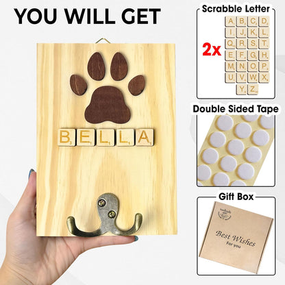 Dog Leash Holder Wall Mount, Pet Harness Hanger with Scrabble Letters, Dog Collar Organizer for Entryway, Memorial Cat Leash Holder for Wall, Pet Loss Gifts, Keepsake, Home Decor PF212-NAT
