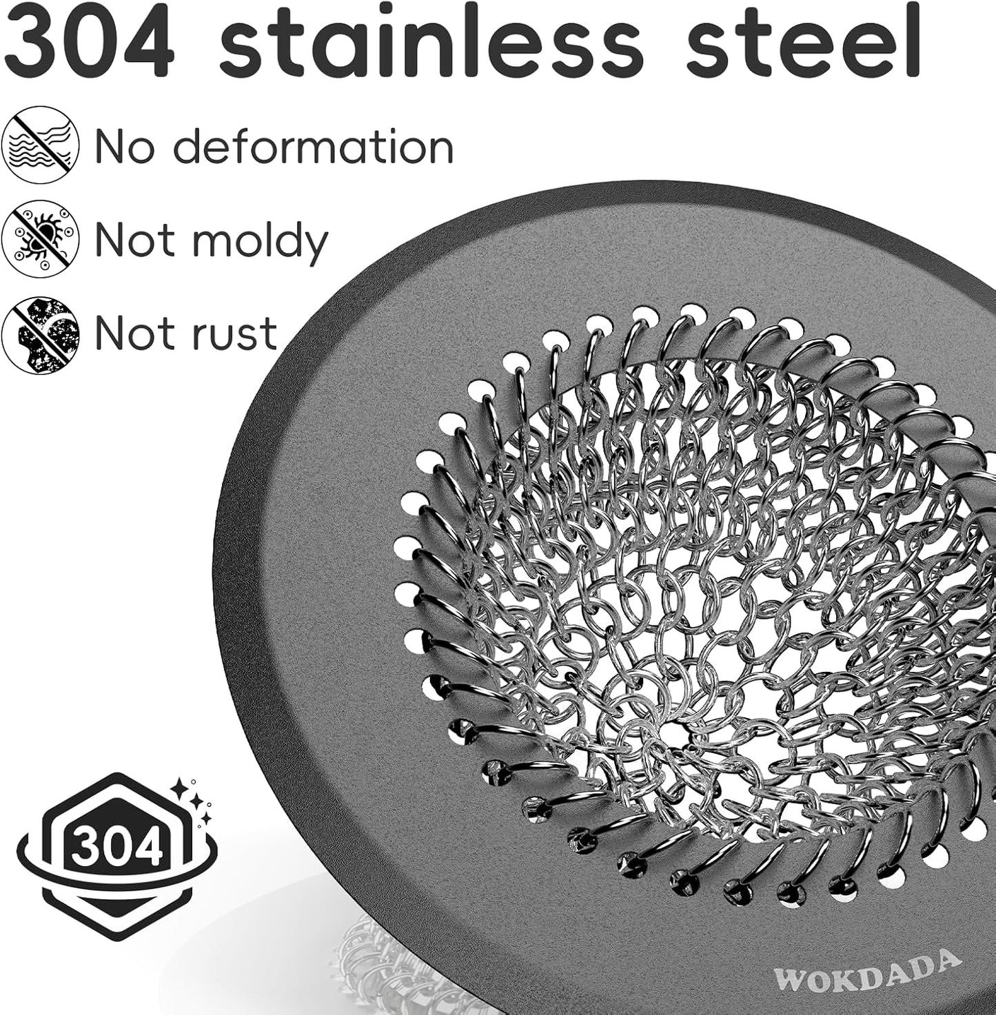 Shower Drain Hair Catcher, Patented Bathtub Drain Cover, Anti-Clog | Reversible Flip Clean, Fast Drainage, Anti-Slip Base, 304 Stainless Steel Chain Mail Mesh, 4.4" for Bathtub & Shower Drains