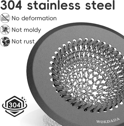 Shower Drain Hair Catcher, Patented Bathtub Drain Cover, Anti-Clog | Reversible Flip Clean, Fast Drainage, Anti-Slip Base, 304 Stainless Steel Chain Mail Mesh, 4.4" for Bathtub & Shower Drains