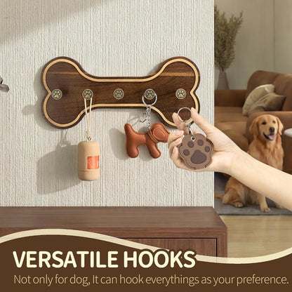 MTERSN Dog Leash Holder Wall Mount with 3D Paws Hooks, Distressed White | Bone-Shaped Dog Leash Holder for Wall, Leash Holder, 5 Dog Leash Hook, Pet Accessories Storage, Gift for Dog Lovers